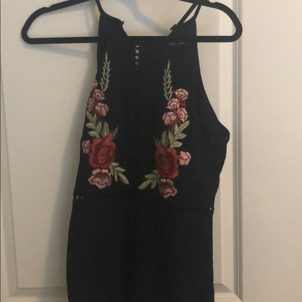 Black embroidered floral romper